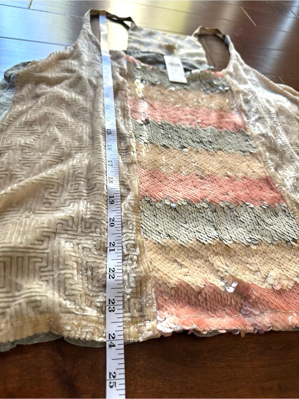 Tiny Anthropologie Sequin Cami Pink Gold Velvet Trim NWT Large - Picture 9 of 10
